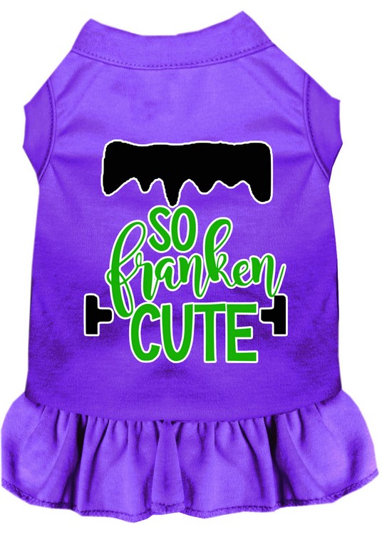 So Franken Cute Screen Print Dog Dress Purple XS